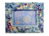 6249 Рамка для фотографий из керамики ( голубые цветы с бижутерией ) 9х13